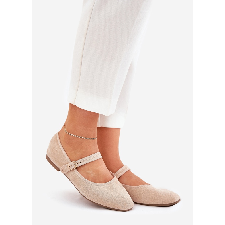 Ballerinas with belt and buckle eco suede beige 1