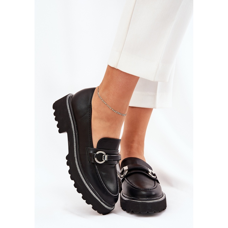 Women's loafers decorated with black zircons 2
