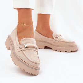 Women's loafers decorated with zircons beige 2