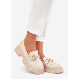 Women's eco leather loafers with golden detail beige 1
