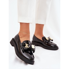 Painted loafers with a bow and a decorative black brooch 2 Painted loafers with a bow and a decorative black brooch 2