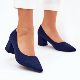Women's pumps with pointed toes on the pillar navy blue 2