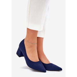 Women's pumps with pointed toes on the pillar navy blue 1