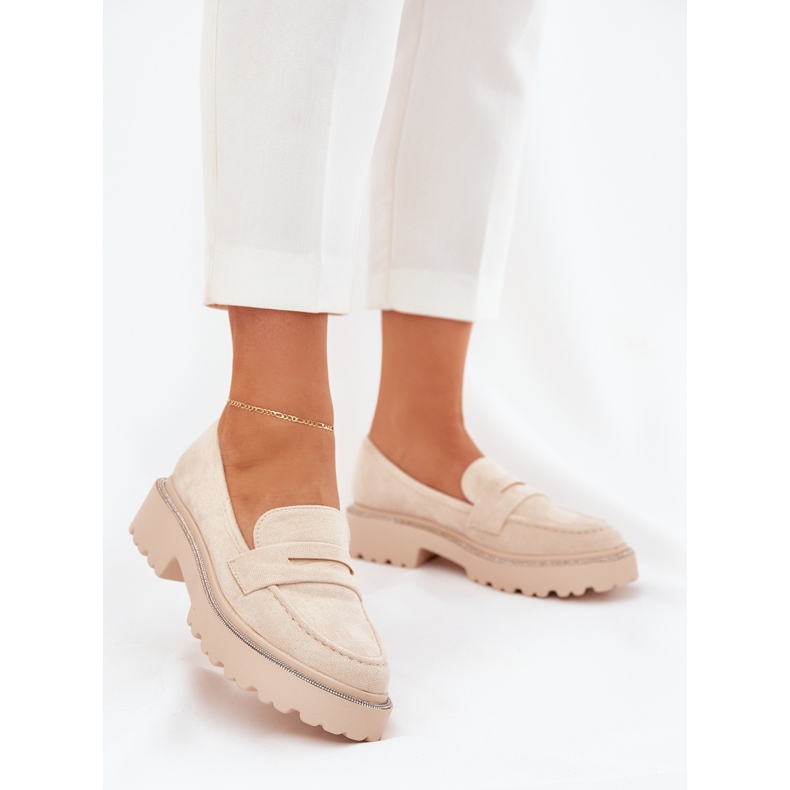 Women's eco moccasins with zircons beige 2 Women's eco moccasins with zircons beige 2