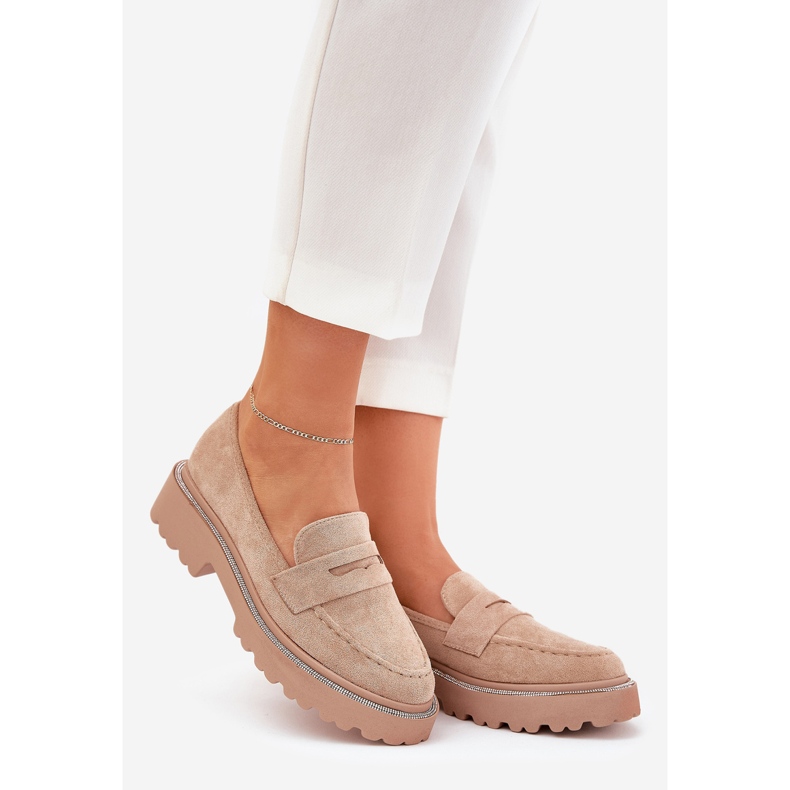 Women's eco moccasins with khaki zircons beige 1