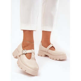 Women's shoes with a buckle on the platform and flat heels beige 2 Women's shoes with a buckle on the platform and flat heels beige 2