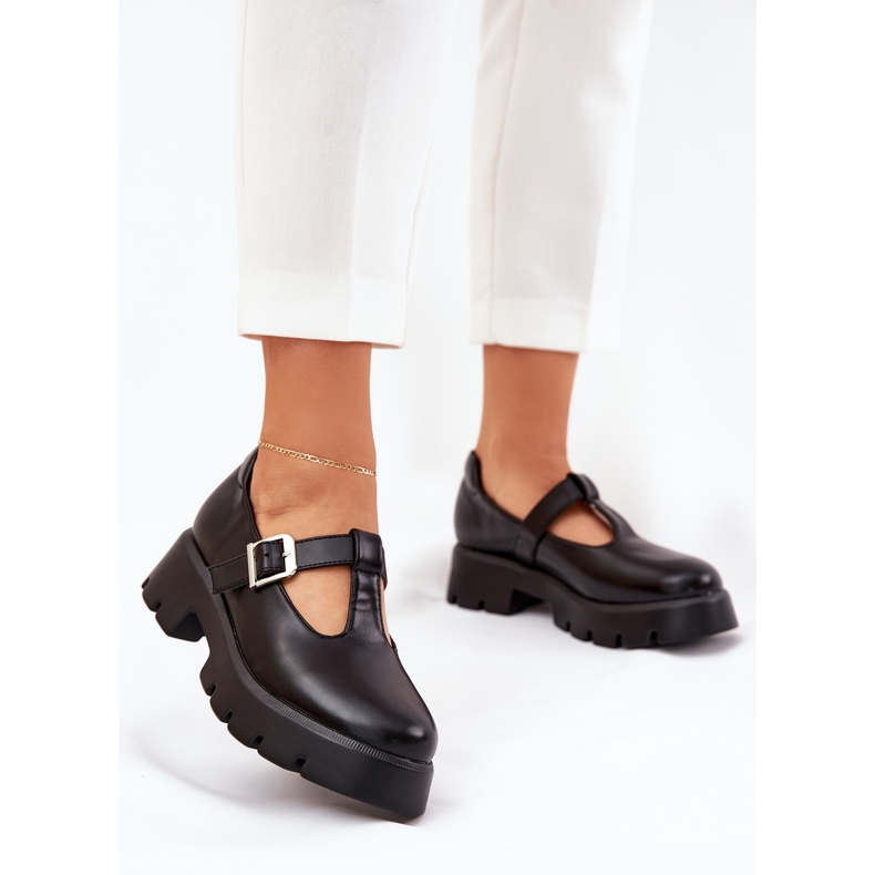 Women's shoes with a buckle on the platform and flat heels black 2 Women's shoes with a buckle on the platform and flat heels black 2