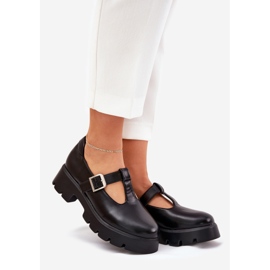 Women's shoes with a buckle on the platform and flat heels black 1