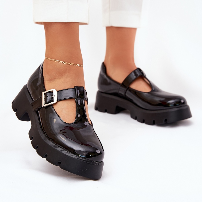 Painted women's shoes with a clamp on the platform and flat heels black 2 Painted women's shoes with a clamp on the platform and flat heels black 2