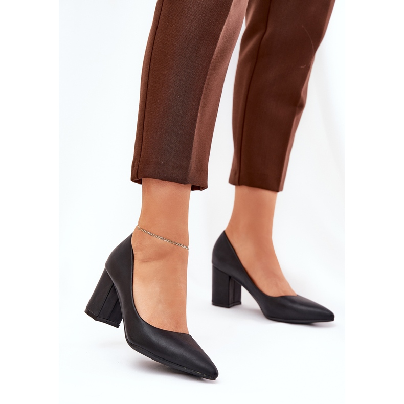Women's pumps on the pillar with a pointed nose black 2 Women's pumps on the pillar with a pointed nose black 2
