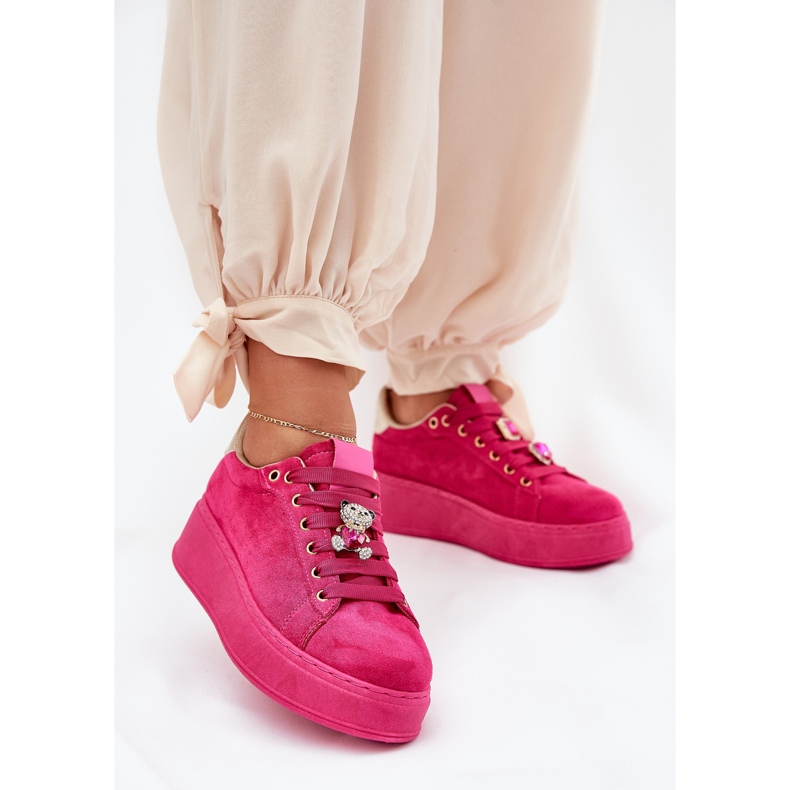 Women's sneakers on the platform with teddy bear fuchsia pink 2