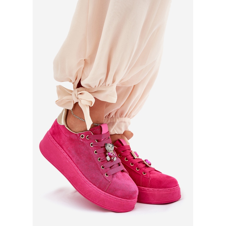 Women's sneakers on the platform with teddy bear fuchsia pink 1