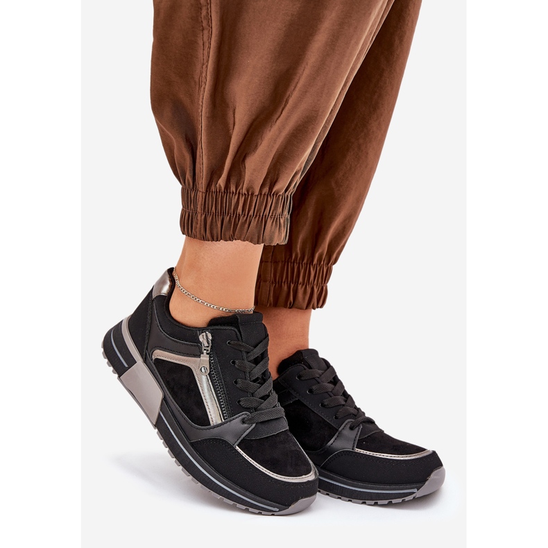 Women's sports shoes with a zipper on the platform black 1