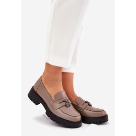 Women's leather loafers with pins bear Vinceza 18109 beige 1