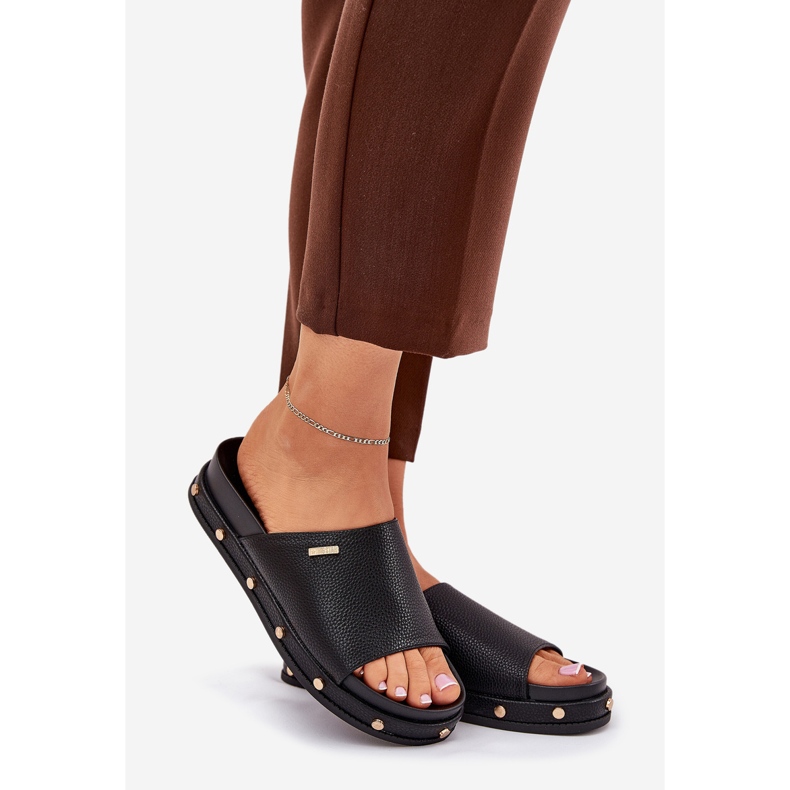 Women's flip flops on the platform with big star rr274214 black studs 1