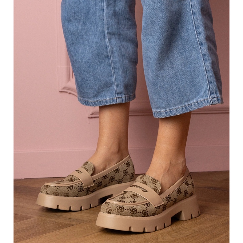 Women's brown loafers with embroidery 1