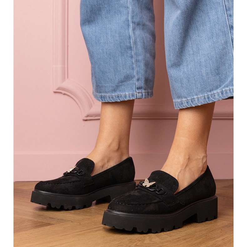 Black women's loafers with a zircon butterfly 1 Black women's loafers with a zircon butterfly 1