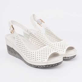 Goodin White openwork wedge sandals 1