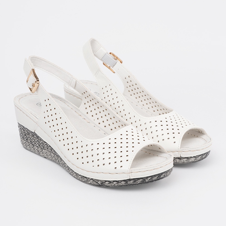 Goodin White openwork wedge sandals 1