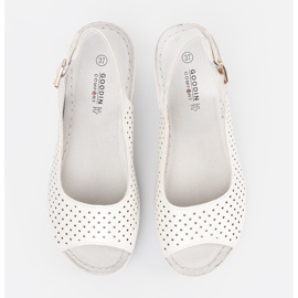 Goodin White openwork wedge sandals 2
