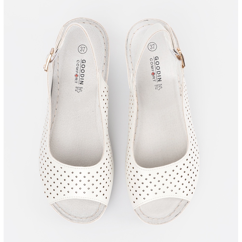 Goodin White openwork wedge sandals 2