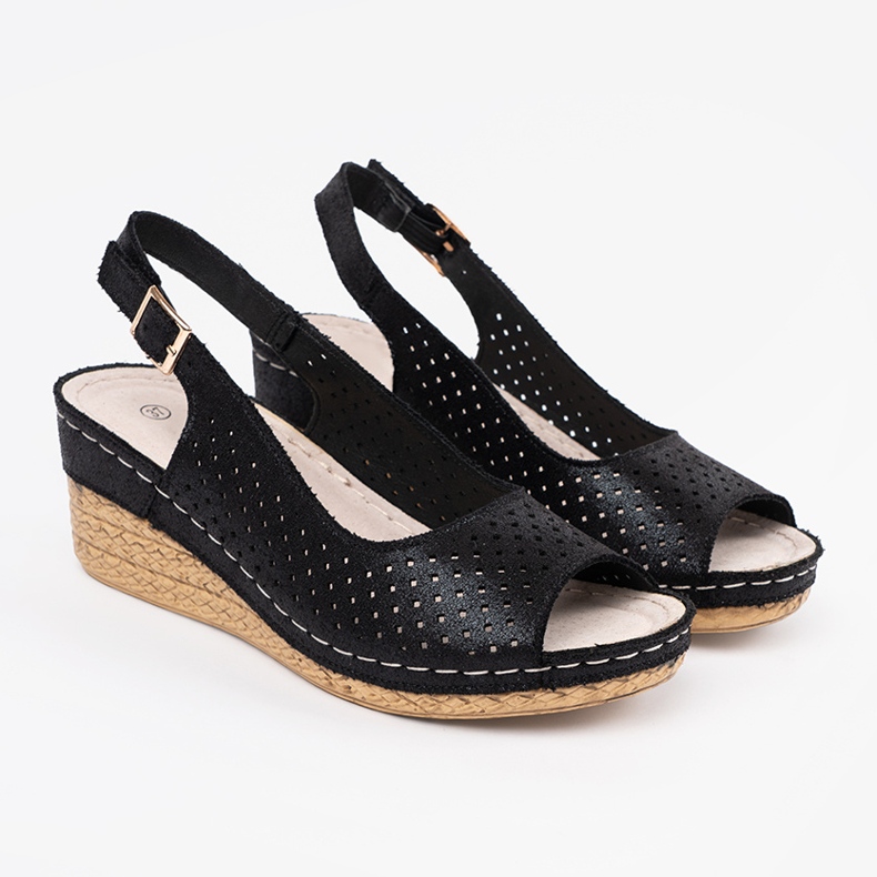 Goodin Black openwork wedge sandals 1 Goodin Black openwork wedge sandals 1