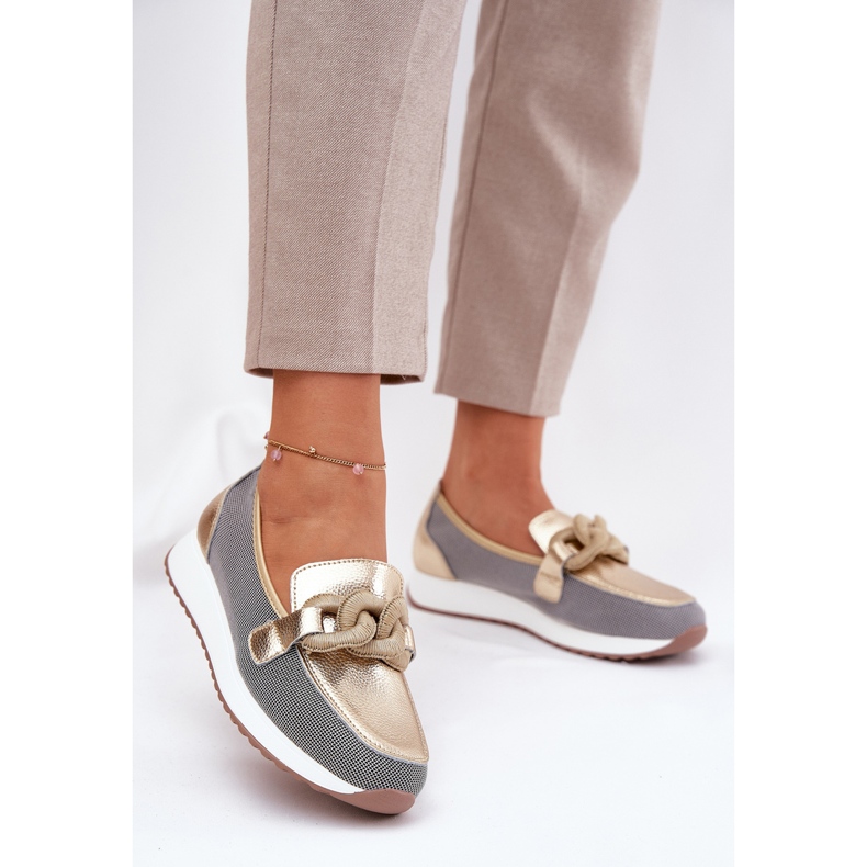 S.Barski Women's leather loafers with an ornament LR51-966 gold golden 2