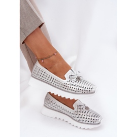S.Barski Leather openwork women's shoes made of natural leather LR51-631 silver 6
