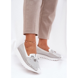 S.Barski Leather openwork women's shoes made of natural leather LR51-631 silver 2