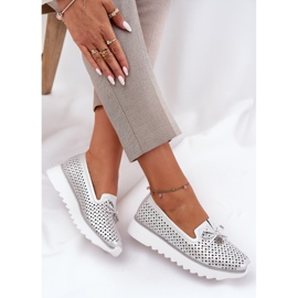 S.Barski Leather openwork women's shoes made of natural leather LR51-631 silver 7