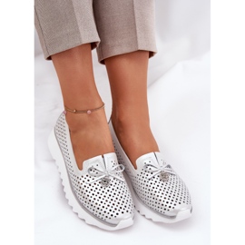 S.Barski Leather openwork women's shoes made of natural leather LR51-631 silver 8