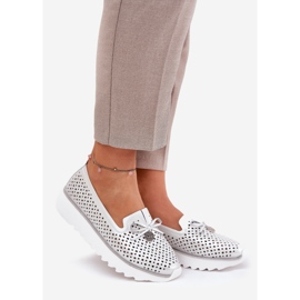 S.Barski Leather openwork women's shoes made of natural leather LR51-631 silver 1