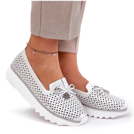 S.Barski Leather openwork women's shoes made of natural leather LR51-631 silver 9