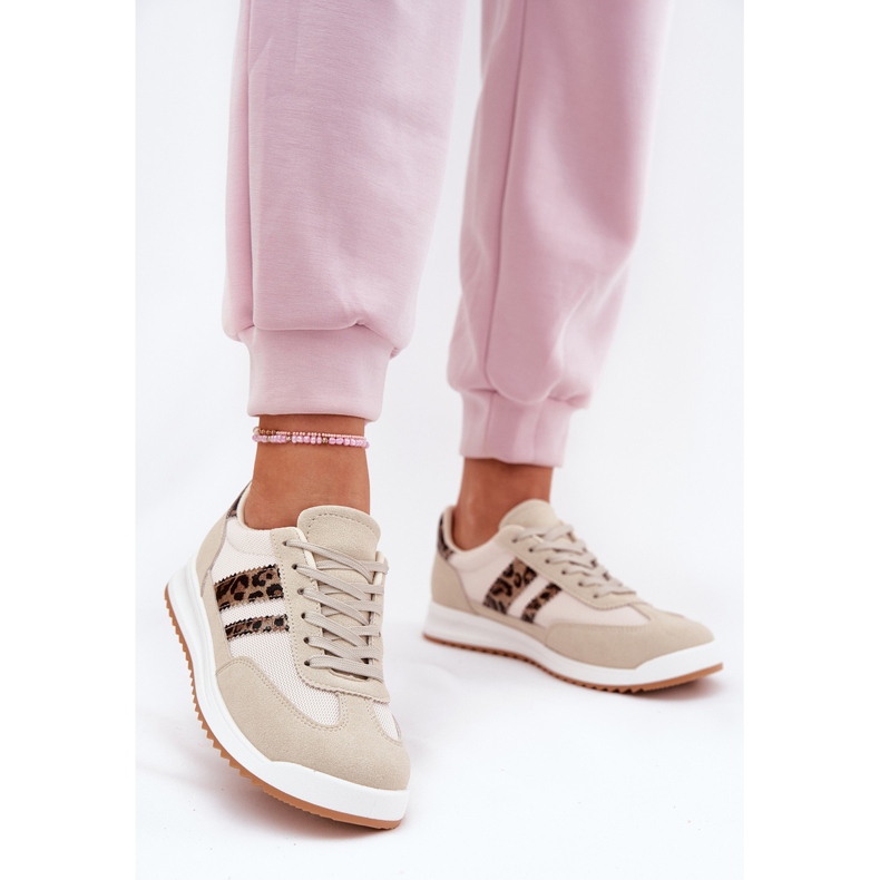 Evento Women's sneakers with eco suede leopard beige 2 Evento Women's sneakers with eco suede leopard beige 2