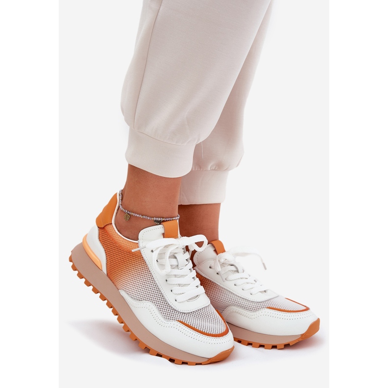 Leather sports shoes with Vinceza 66775 women's mesh orange 1 Leather sports shoes with Vinceza 66775 women's mesh orange 1
