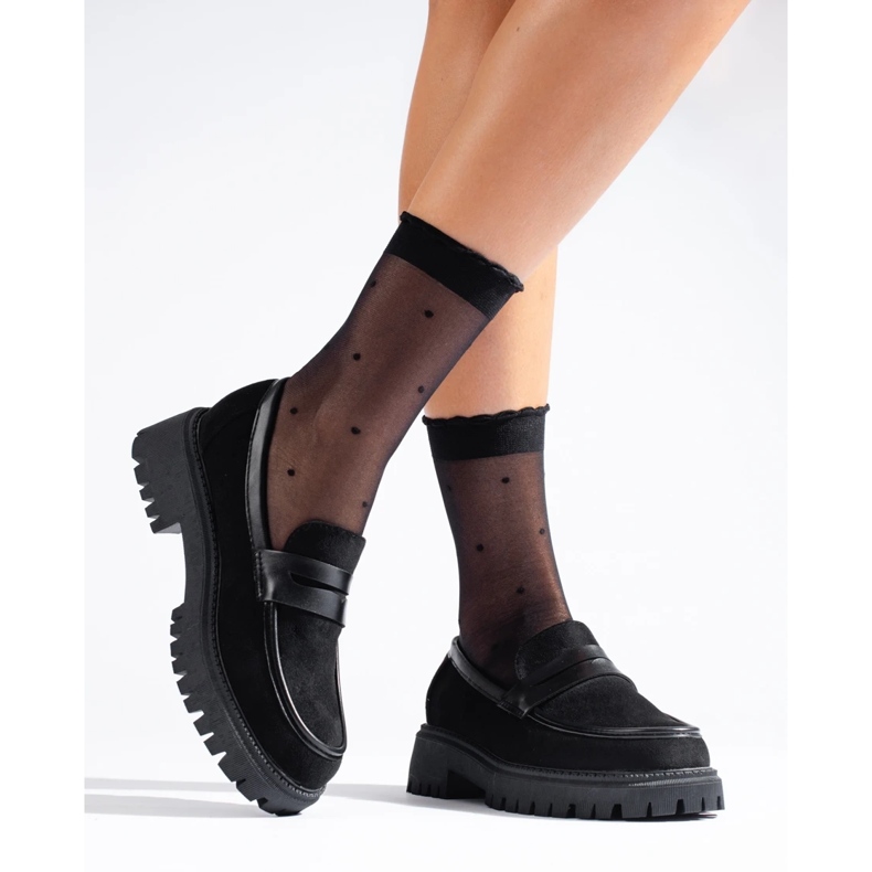 Shelovet women's black suede loafers 2