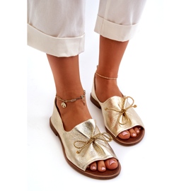 Women's leather ballerinas Zazoo 2660/064 PLN golden 3