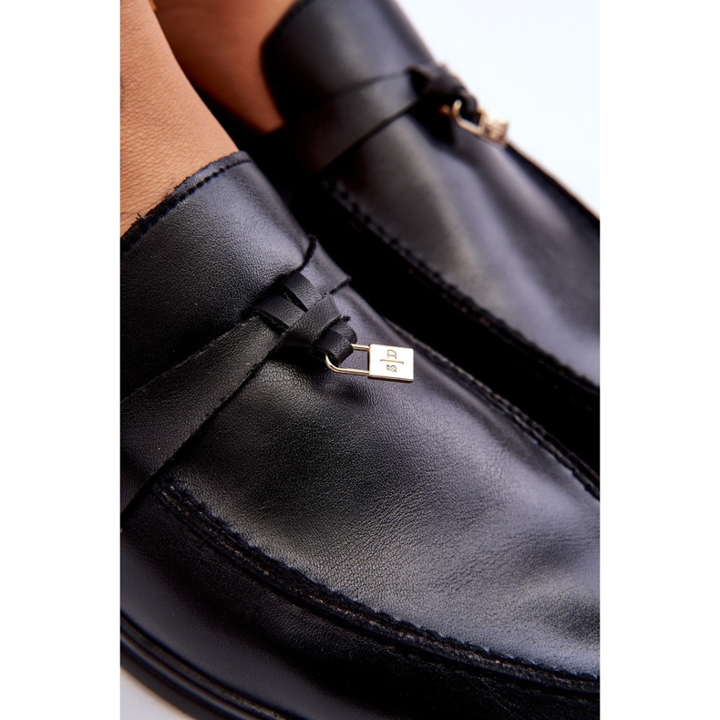 Women's black loafers with a decorative padlock 2 Women's black loafers with a decorative padlock 2