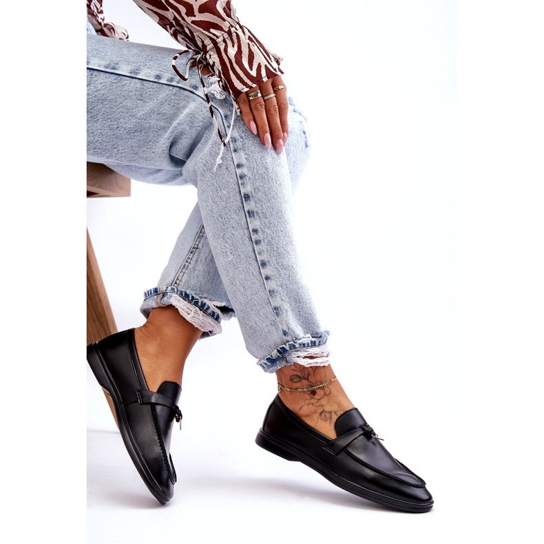Women's black loafers with a decorative padlock 3 Women's black loafers with a decorative padlock 3