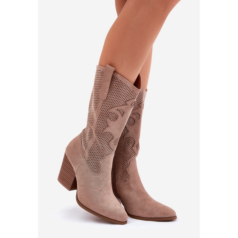 Openwork cowboy boots on the post S.barski HY51-606 beige 1