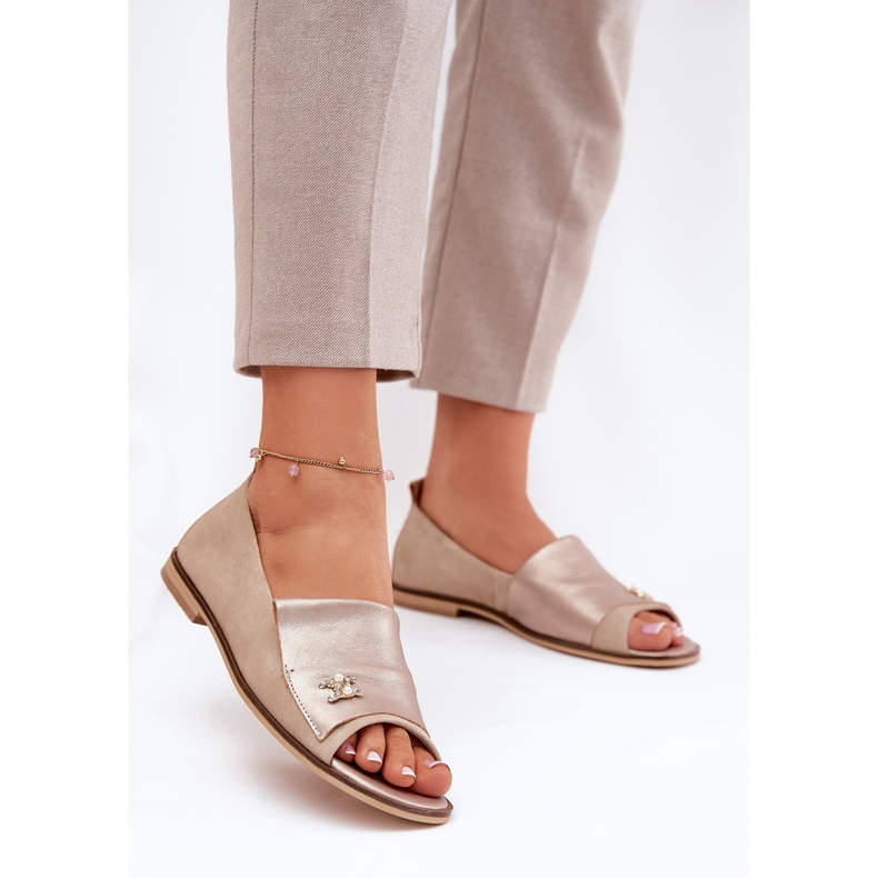 Leather elegant ballerinas with bare fingers Zazoo 1865 beige 2