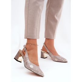 Women's leather sandals on the pillar with high-nose tools Vinceza 66733 gold and silver 2