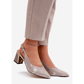 Women's leather sandals on the pillar with high-nose tools Vinceza 66733 gold and silver 1