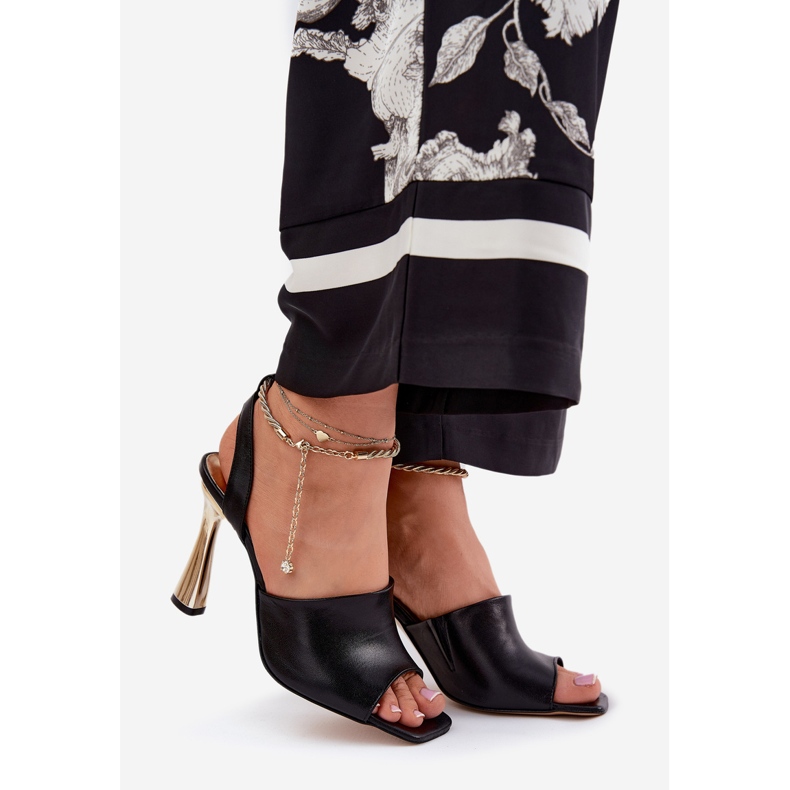 Leather sandals on a high heel with a decorative Chebello 4440 BLACK bracelet 1