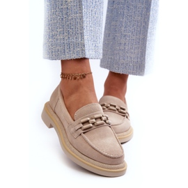 S.Barski Women's flat-heeled leather loafers with decoration TW101 light beige 2