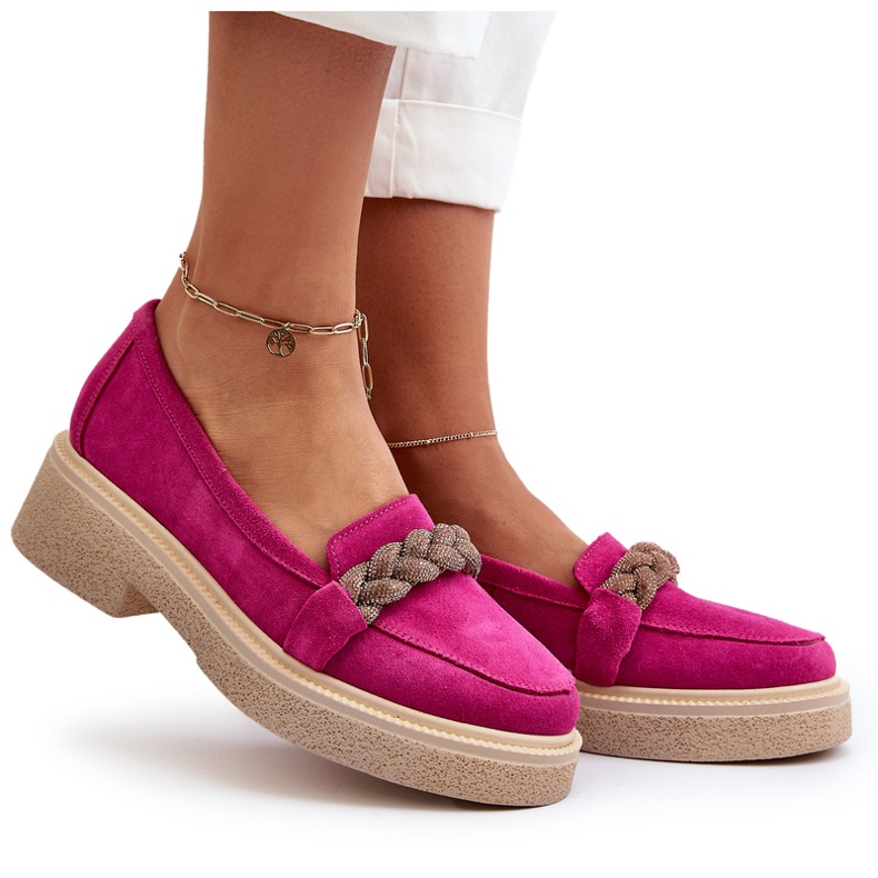 Zazoo 3429/W women's suede leather loafers with an ornament of fuchsia pink 4 Zazoo 3429/W women's suede leather loafers with an ornament of fuchsia pink 4