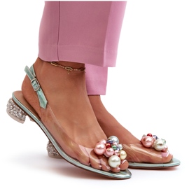 S.Barski Transparent Low Heel Sandals With Decoration Green D&amp;A MR38-368 5