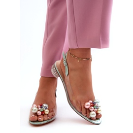 S.Barski Transparent Low Heel Sandals With Decoration Green D&amp;A MR38-368 3