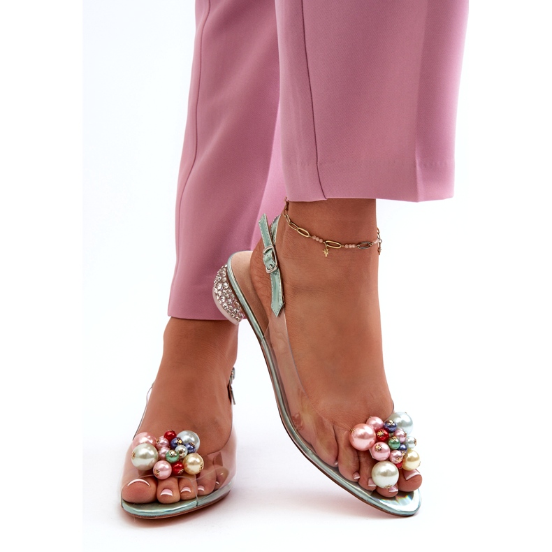 S.Barski Transparent Low Heel Sandals With Decoration Green D&amp;A MR38-368 3