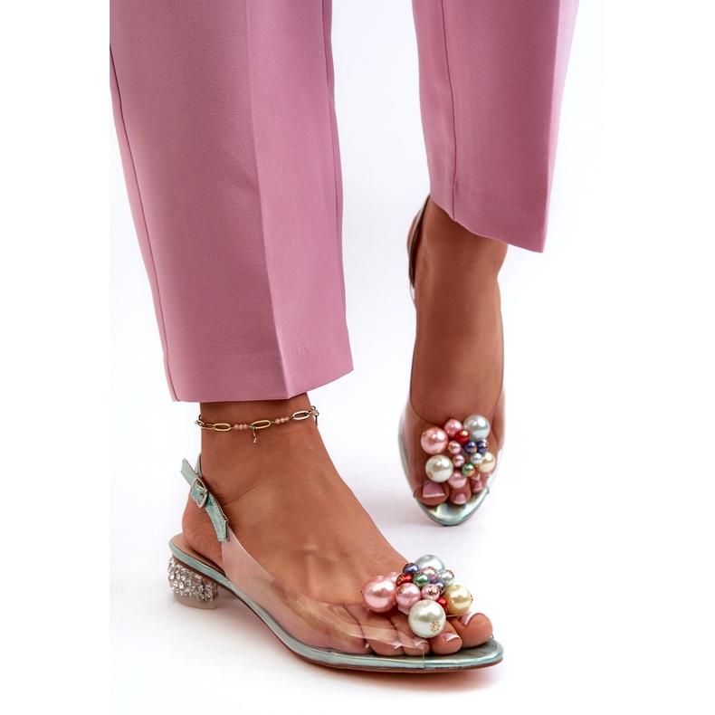 S.Barski Transparent Low Heel Sandals With Decoration Green D&amp;A MR38-368 1